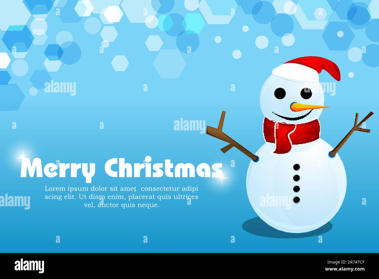 illustration of merry christmas card with snowman on white background ...