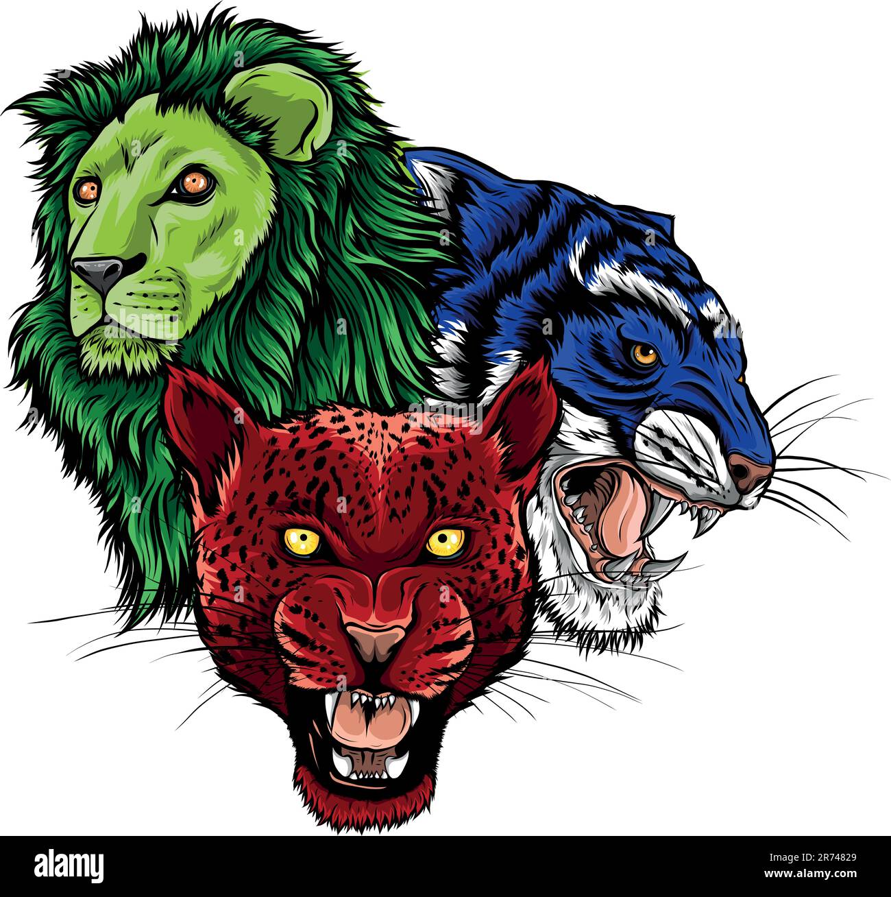 Wild Animals Heads Set. Lion, Tiger, Jaguar, Vector Mascot Logo Design Stock Vector Image & Art