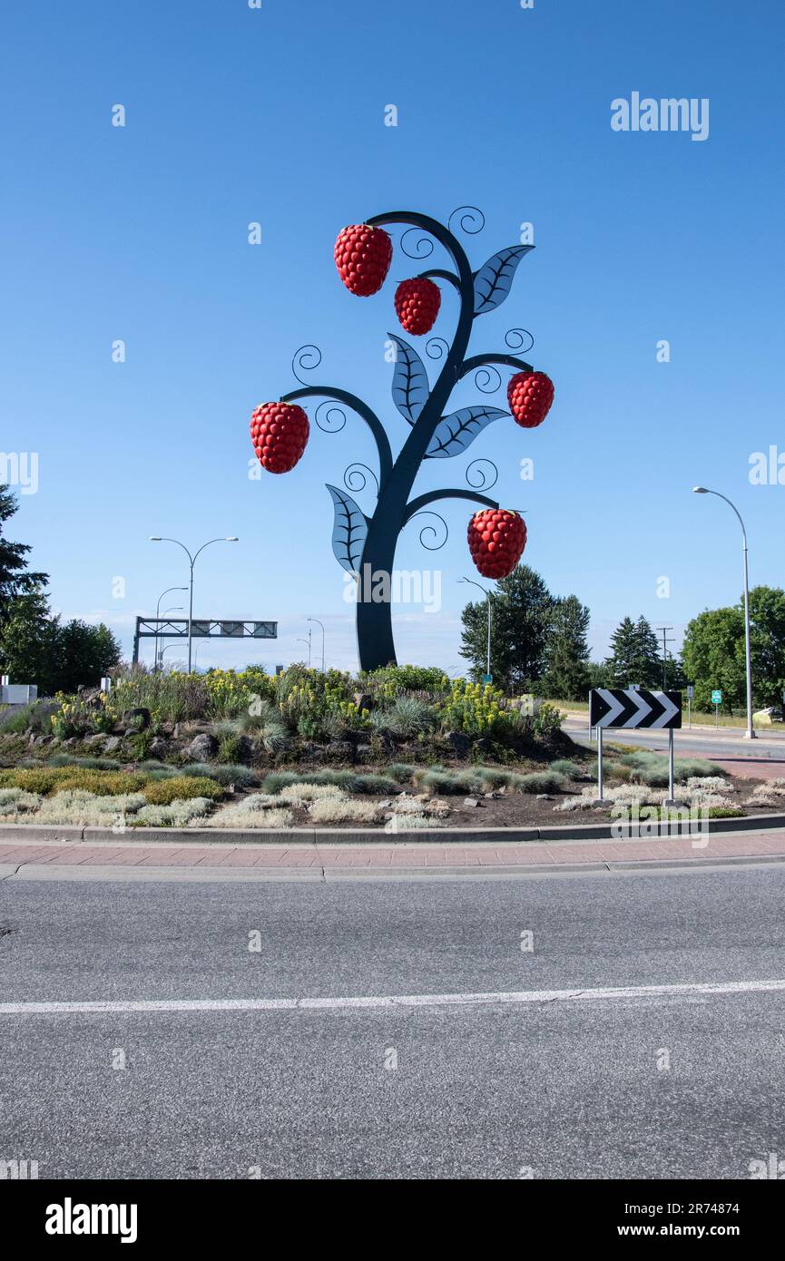 Roadside raspberry sculpture in Abbotsford, British Columbia, Canada Stock Photo