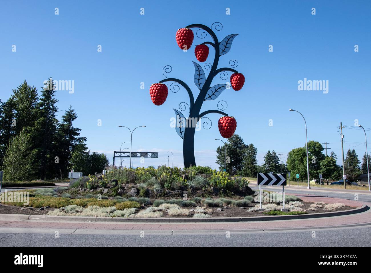 Roadside raspberry sculpture in Abbotsford, British Columbia, Canada Stock Photo