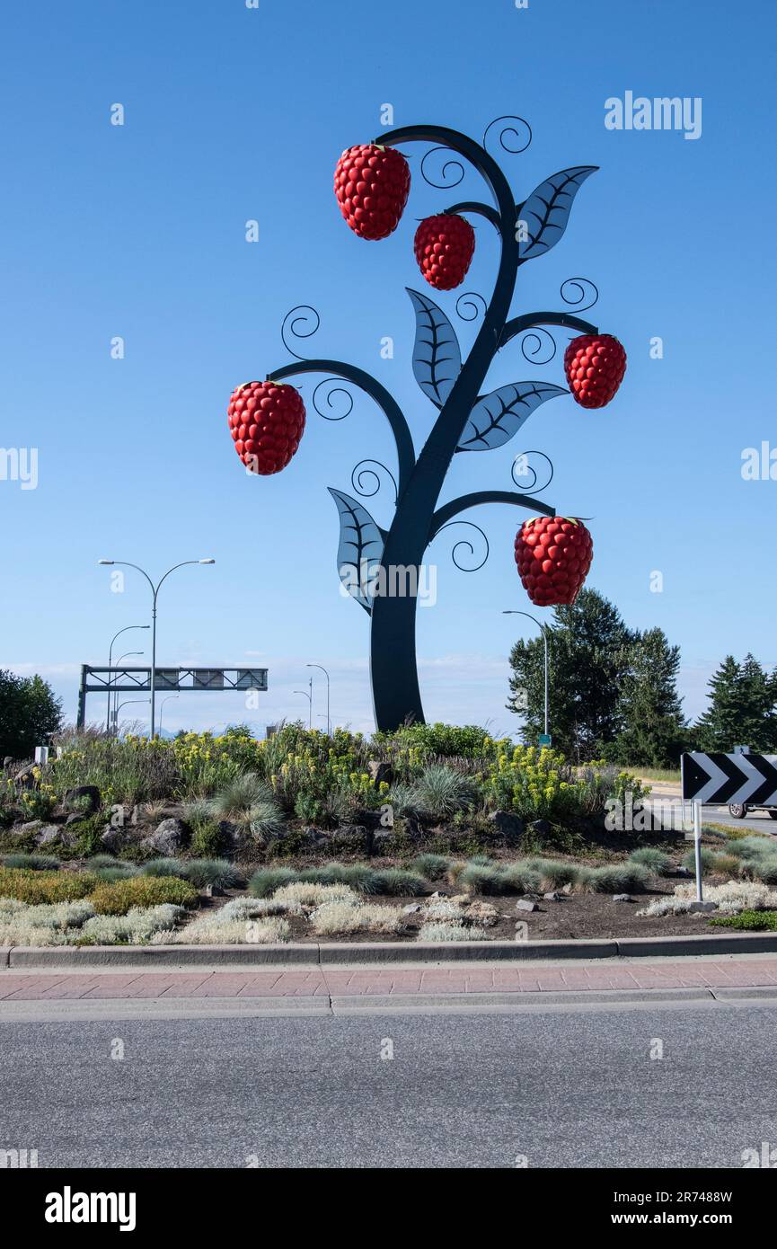 Roadside raspberry sculpture in Abbotsford, British Columbia, Canada Stock Photo