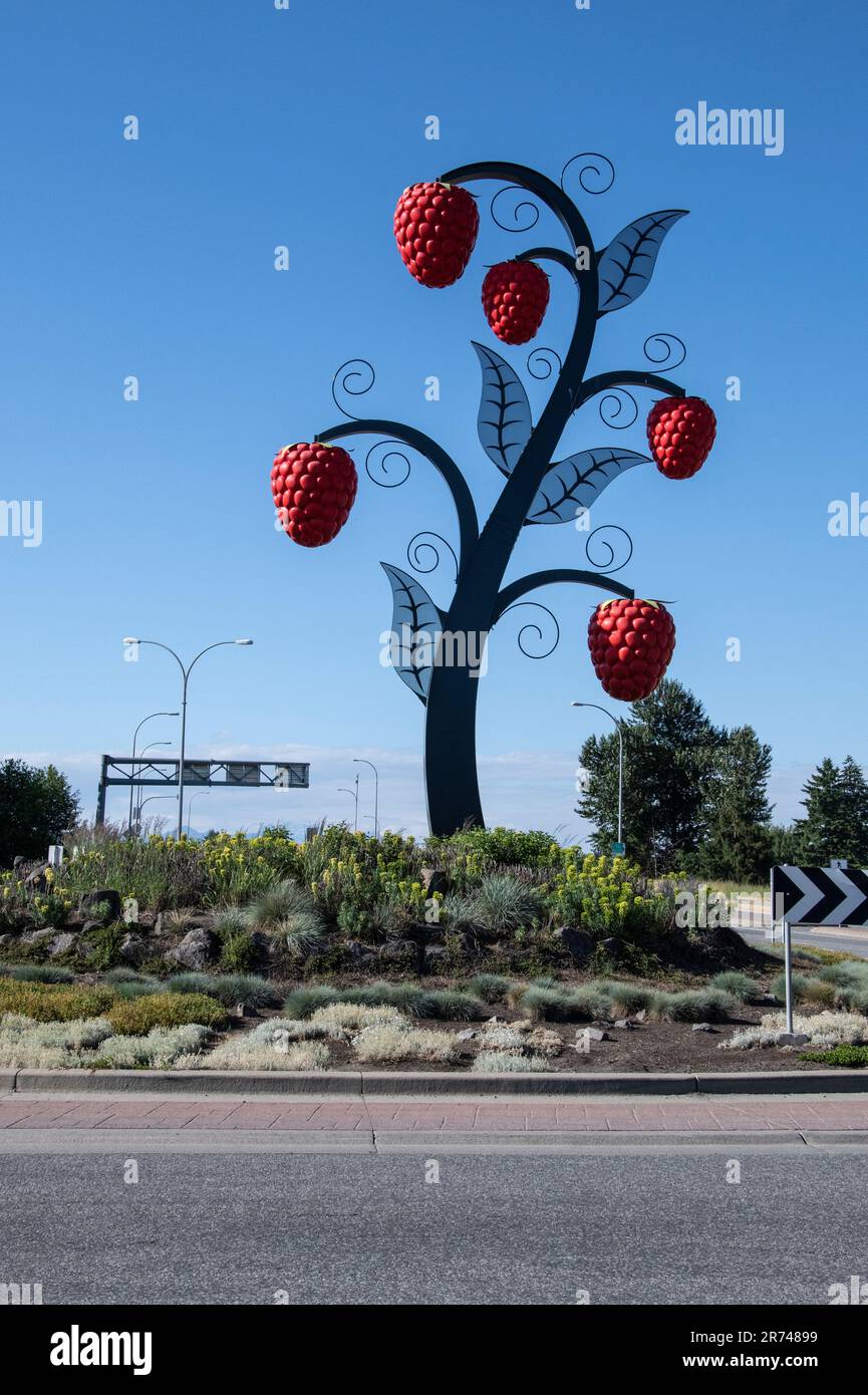 Roadside raspberry sculpture in Abbotsford, British Columbia, Canada Stock Photo