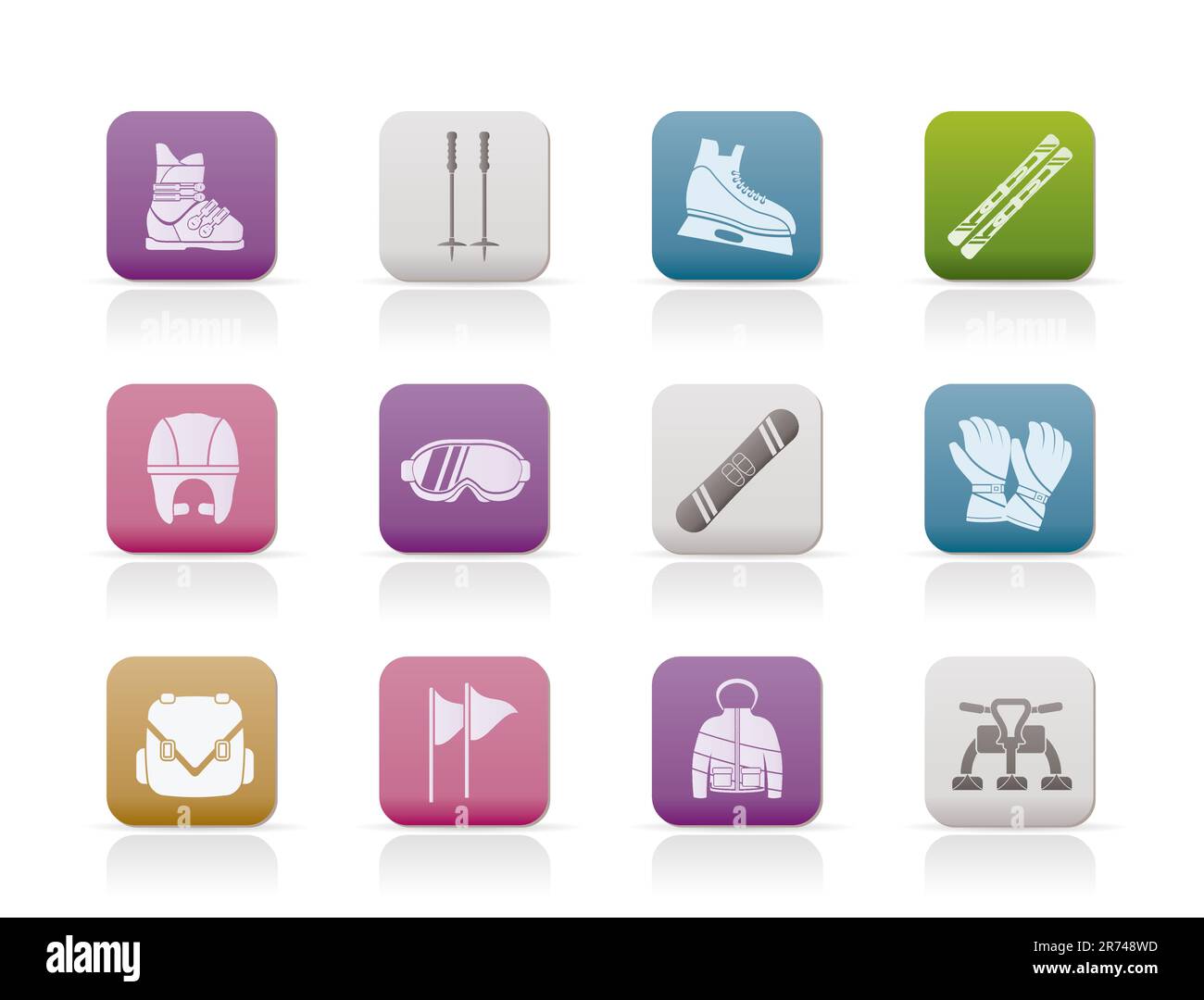 ski and snowboard equipment icons - vector icon set Stock Vector