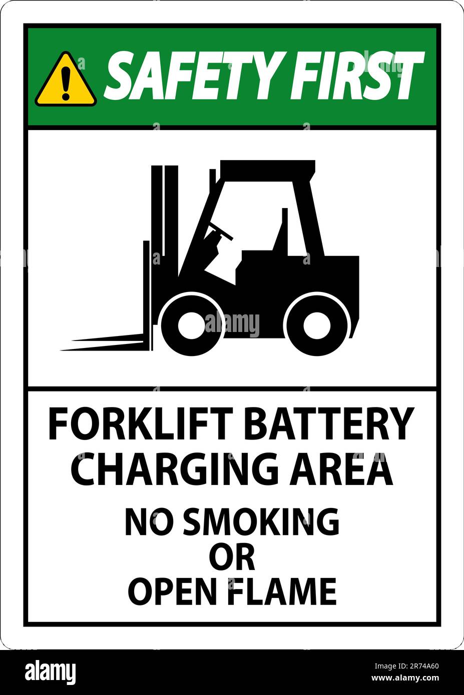 Safety First Sign Forklift Battery Charging Area, No Smoking Or Open Flame Stock Vector Image