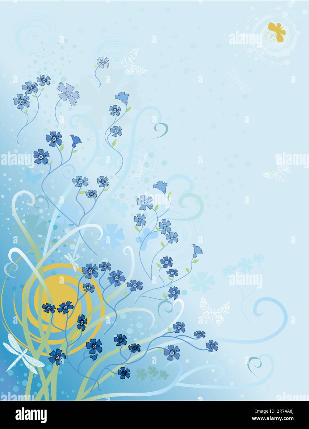 Abstract flowers and butterflies on a blue background Stock Vector