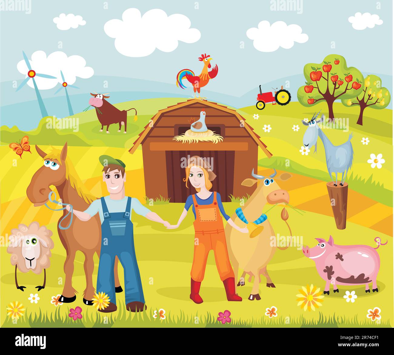 vector illustration of a farm Stock Vector Image & Art - Alamy