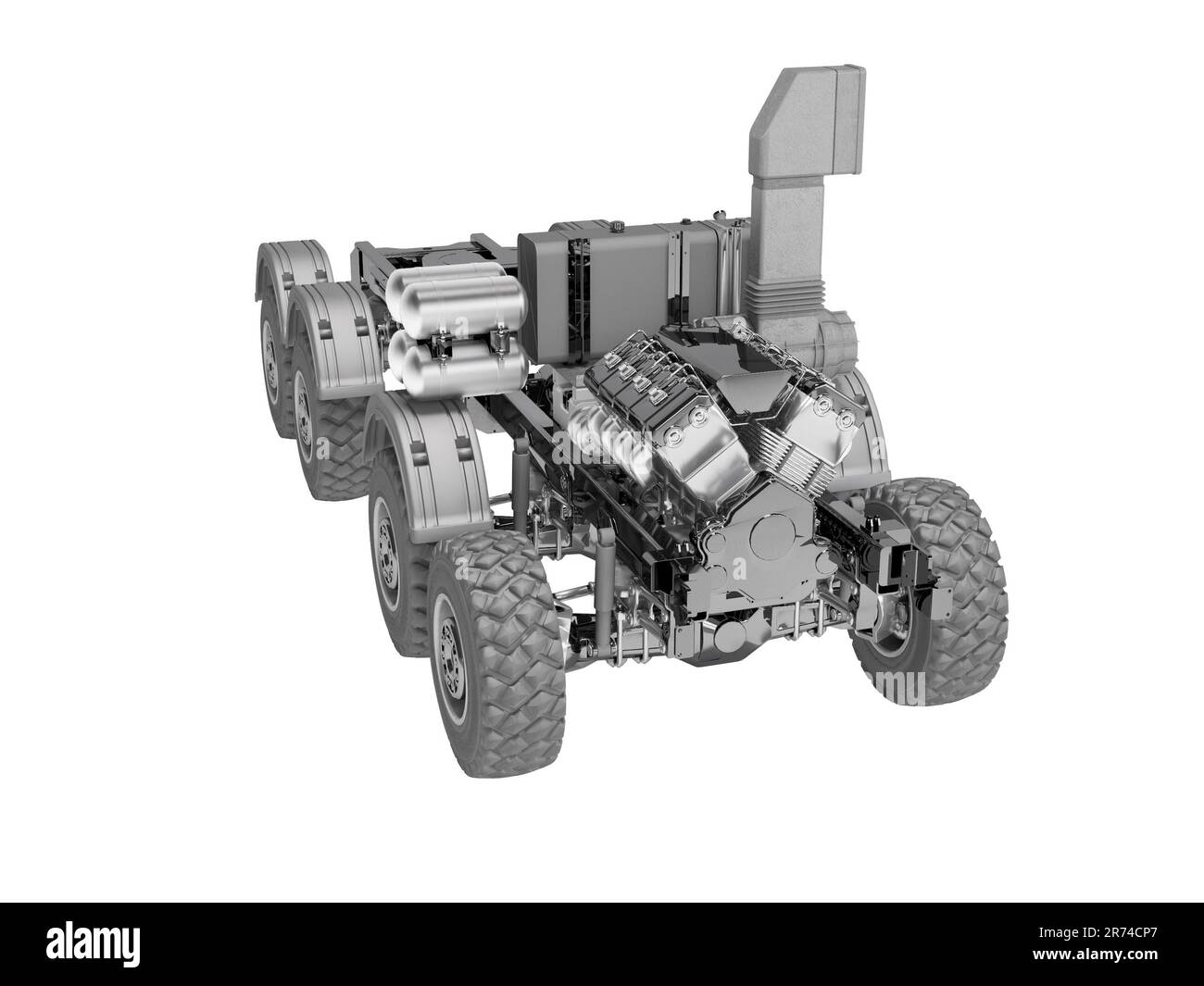 Truck with engine without cab 3d illustration on white background no ...