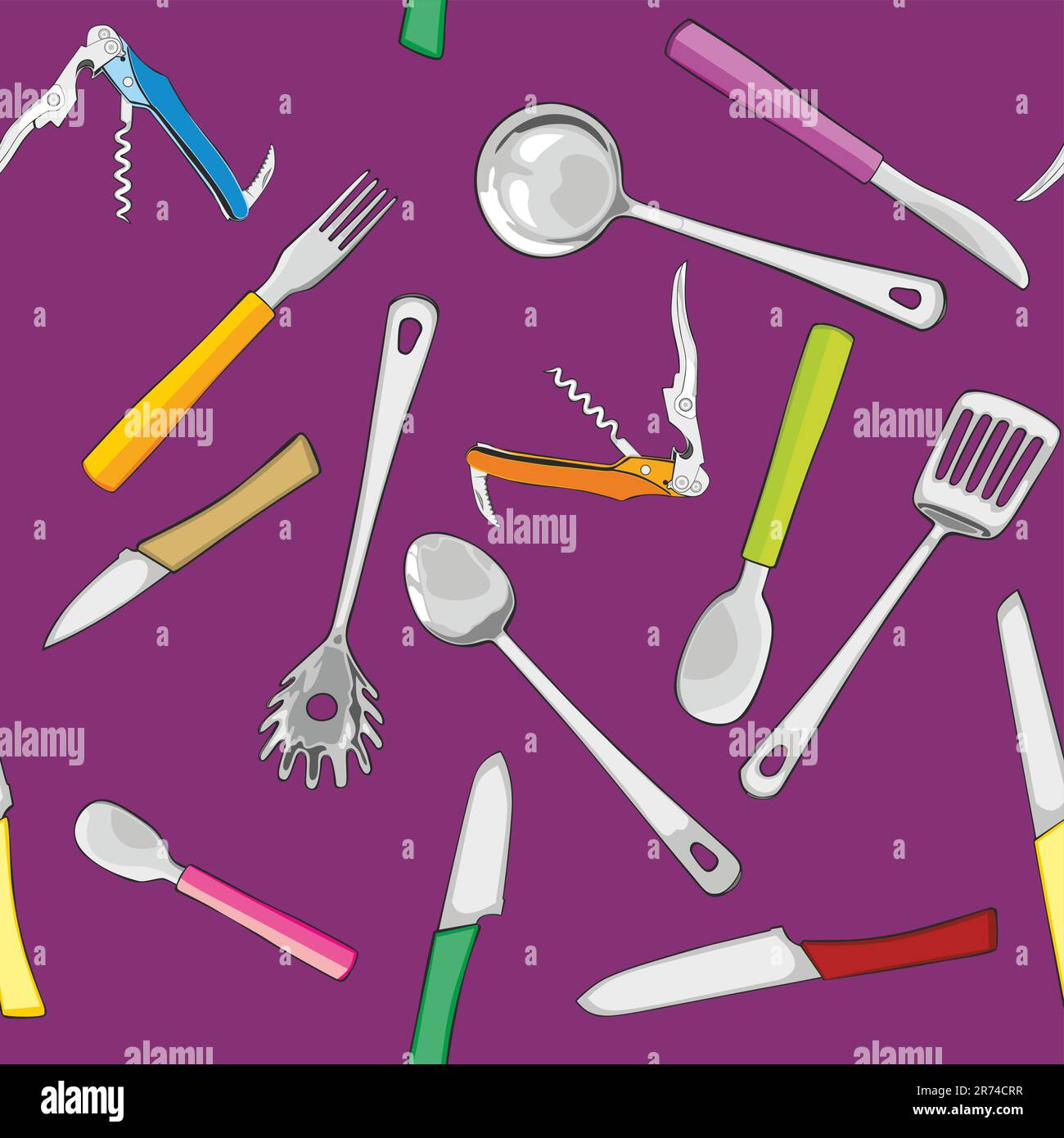 fully editable vector illustration seamless with kitchen tools Stock Vector