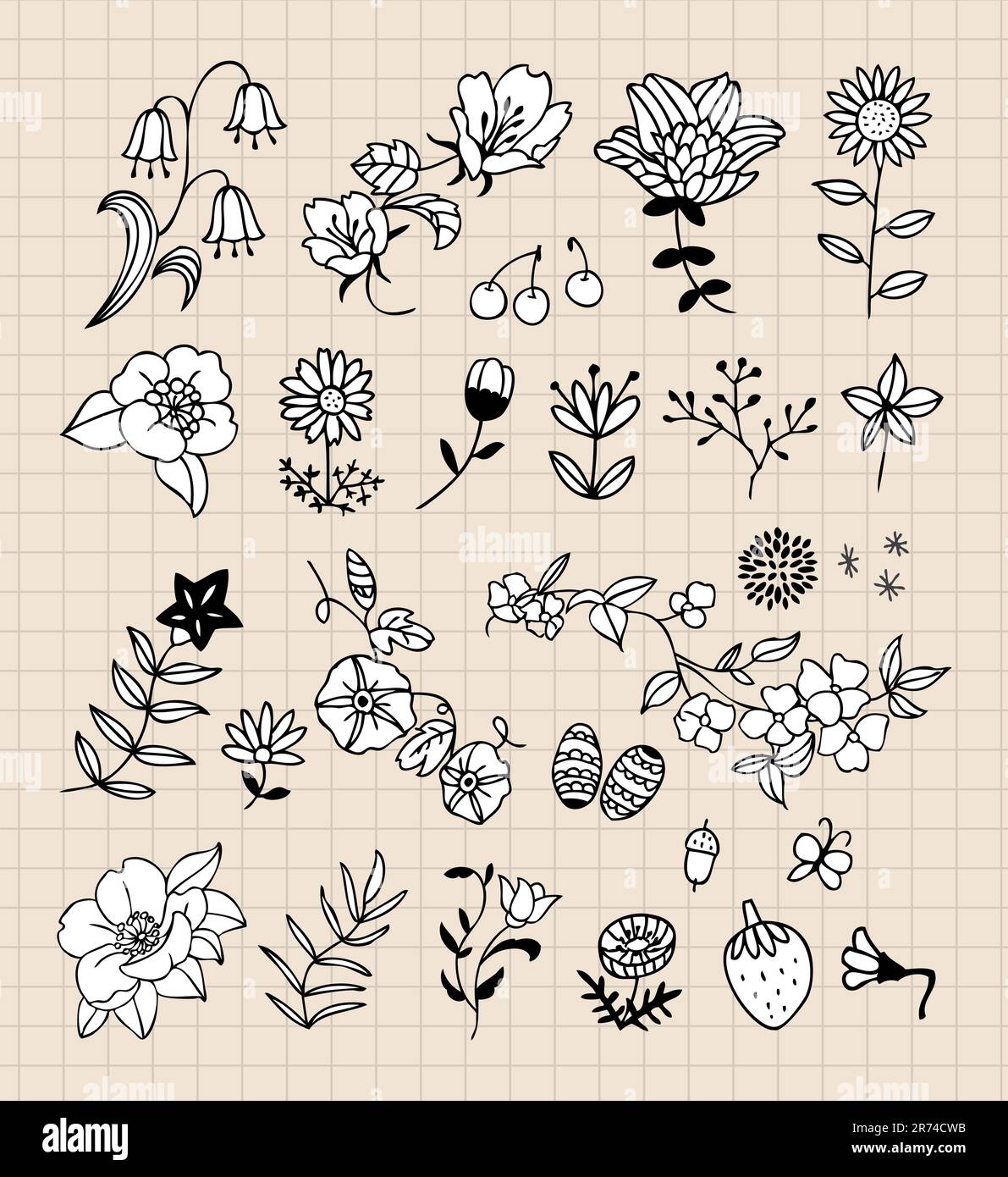 Set of black flower design elements Stock Vector Image & Art - Alamy