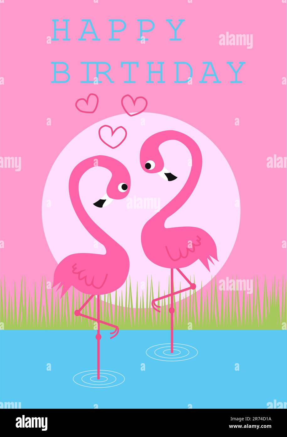 happy birthday card with flamingo birds Stock Vector Image & Art - Alamy