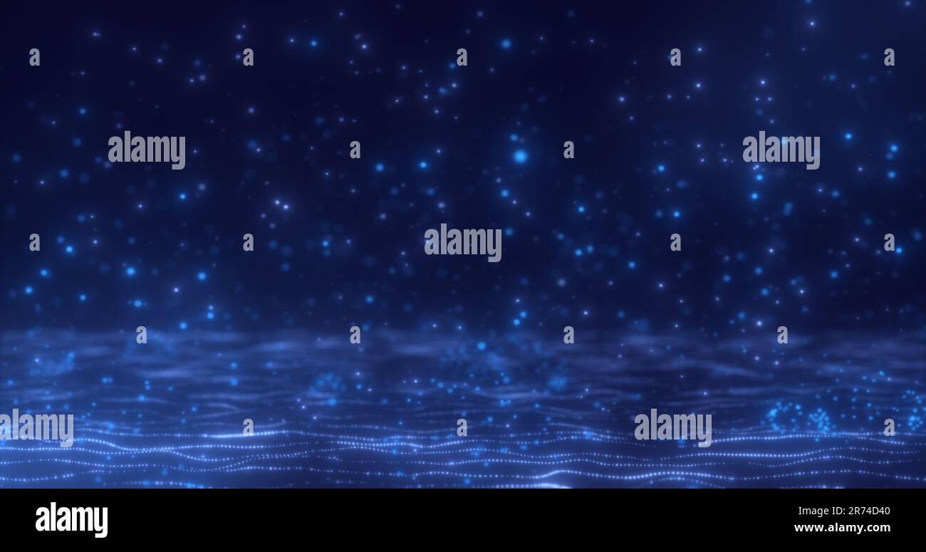 Abstract background of blue glowing falling particles and magical ...