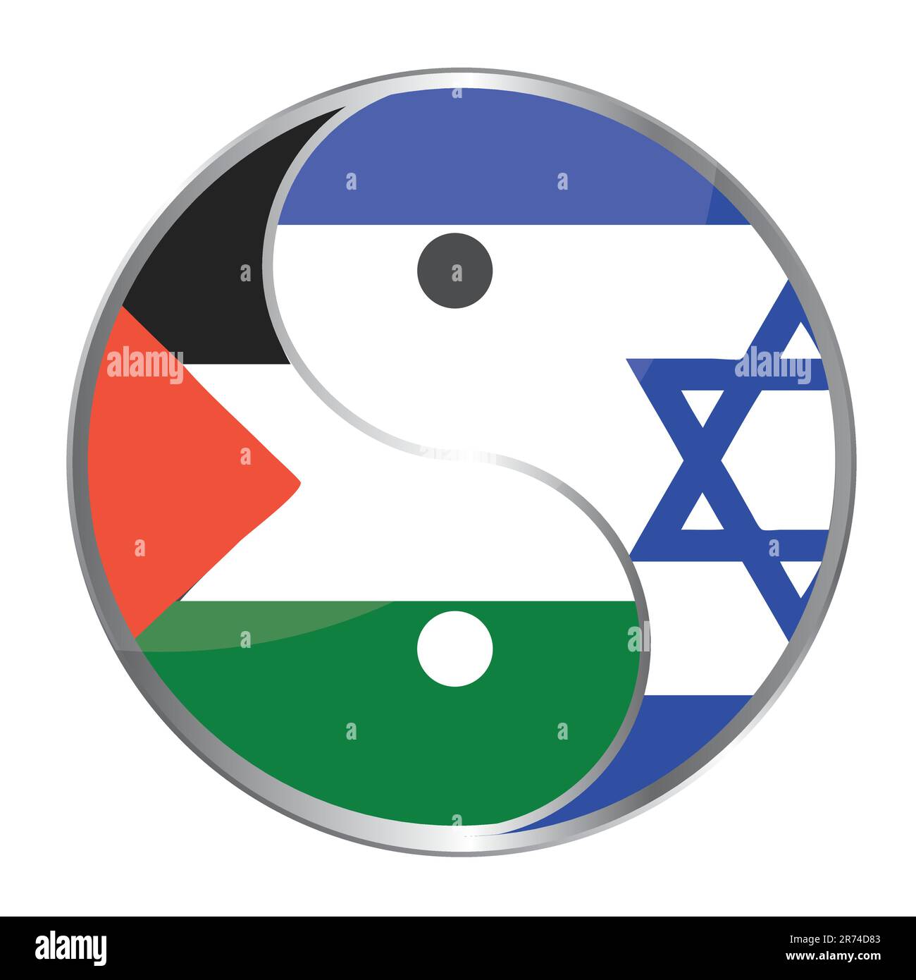 Yin yan symbol with the Israeli and Palestinian flags. Stock Vector