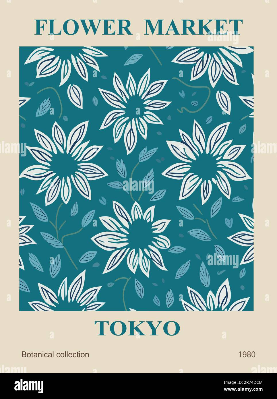 Abstract Flower Market Tokyo poster vector art. Stock Vector