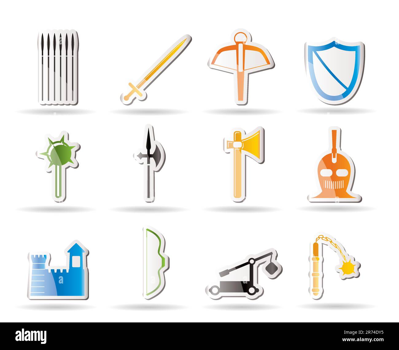 Simple medieval arms and objects icons - vector icon set Stock Vector