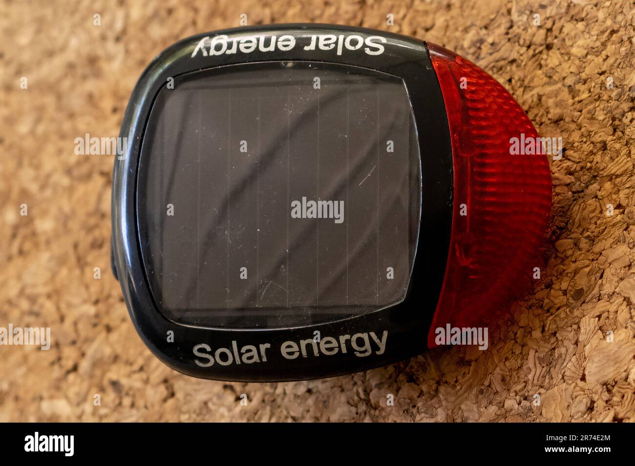 Solar charged bicycle rear red light Stock Photo - Alamy