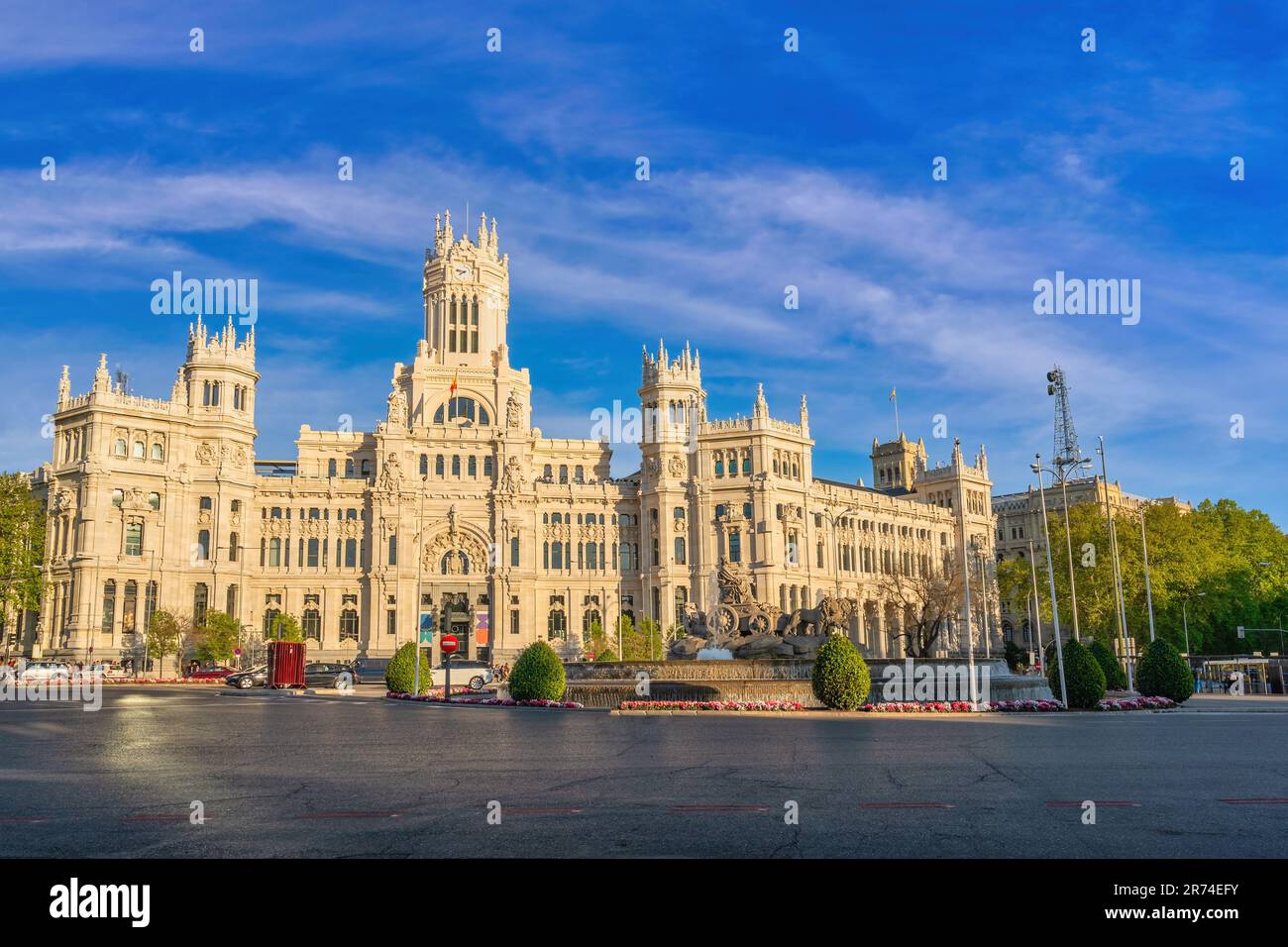 Madrid Spain, city skyline at Cibeles Fountain Town Square Stock Photo