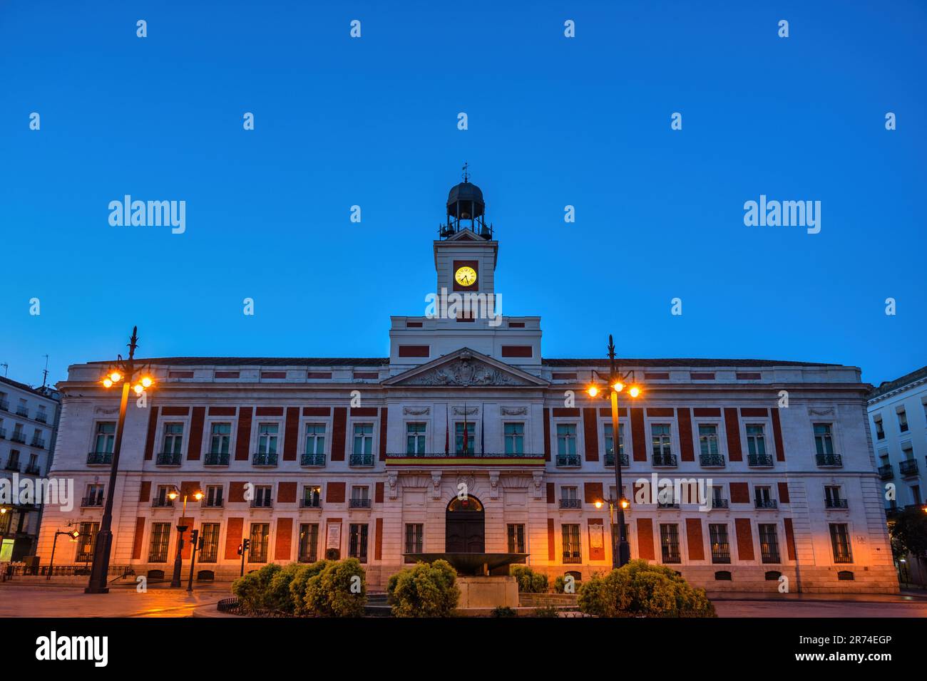Madrid Spain, night city skyline at Puerta del Sol Stock Photo