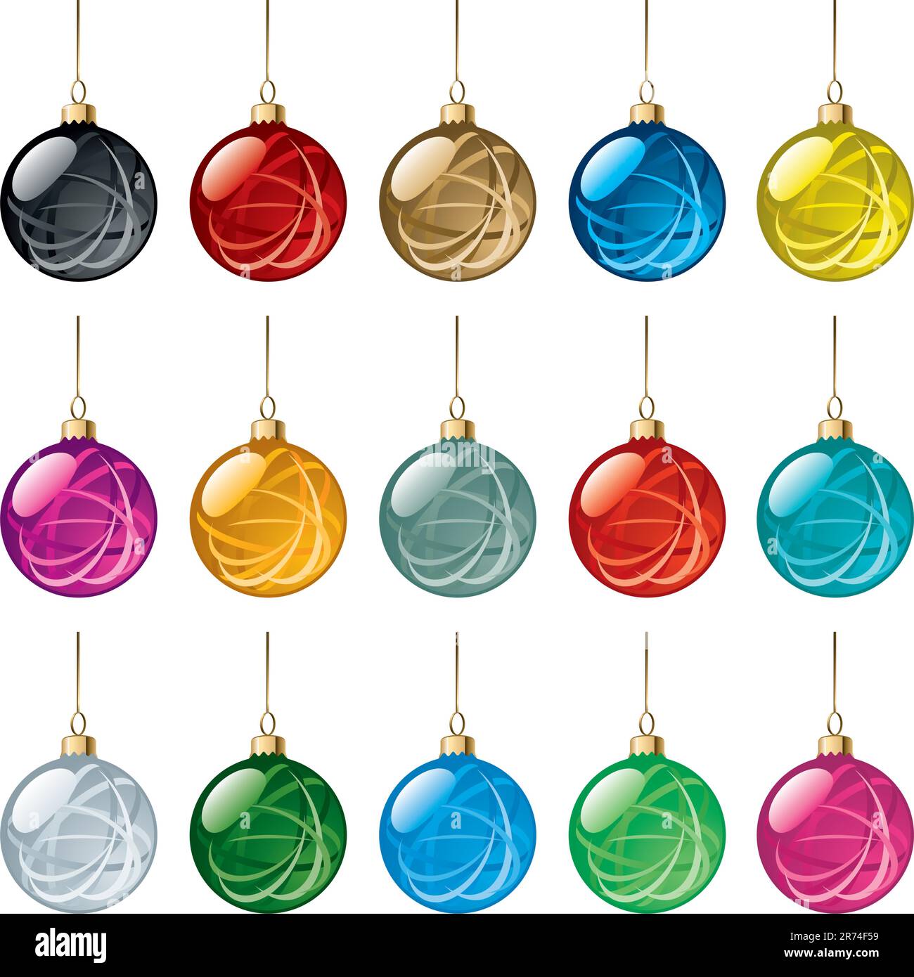 Set of Glass Christmas Balls with Snowflakes Ornament. Vector ...