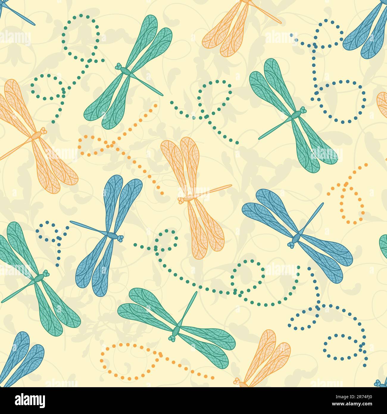 vector seamless floral background with dragonflies and flowers.4 ...