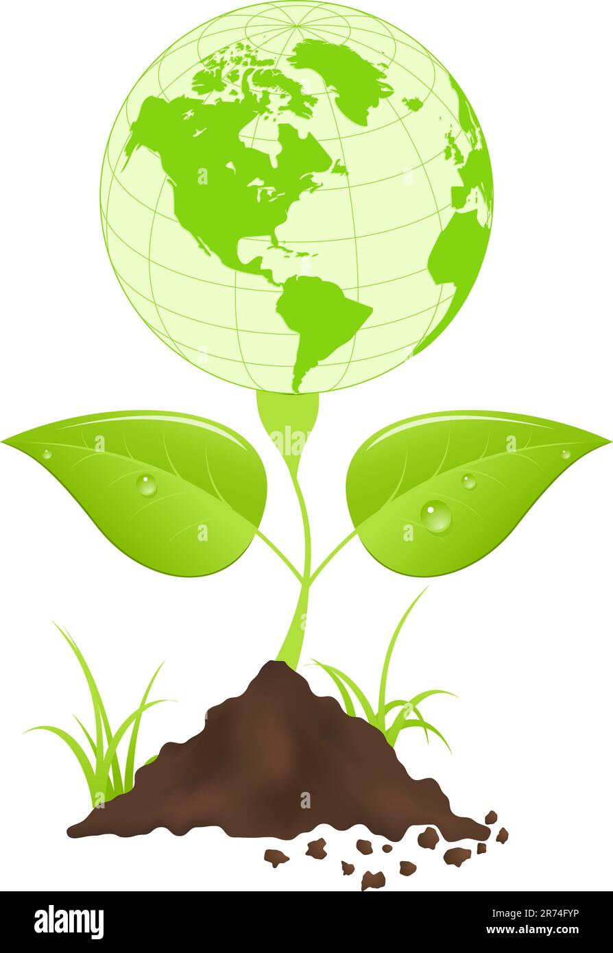 Symbolic image with green earth globe and leaves. Vector illustration ...