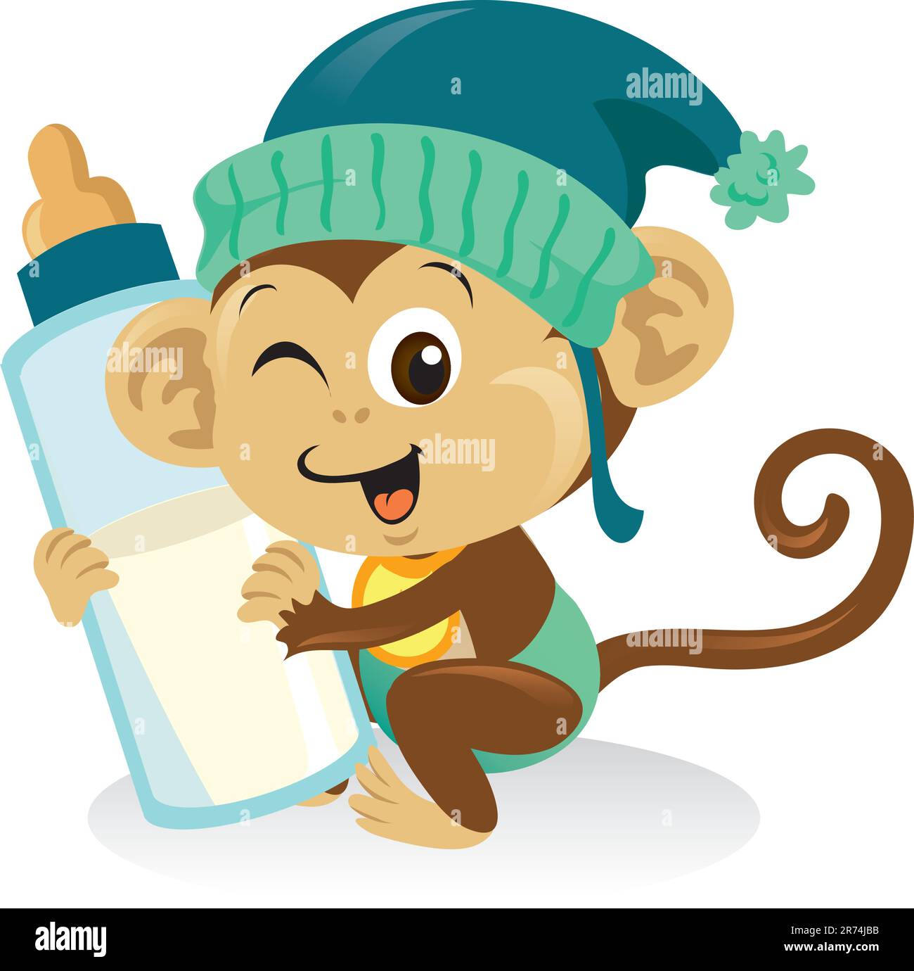 Cute baby monkey holding a large milk bottle Stock Vector Image & Art