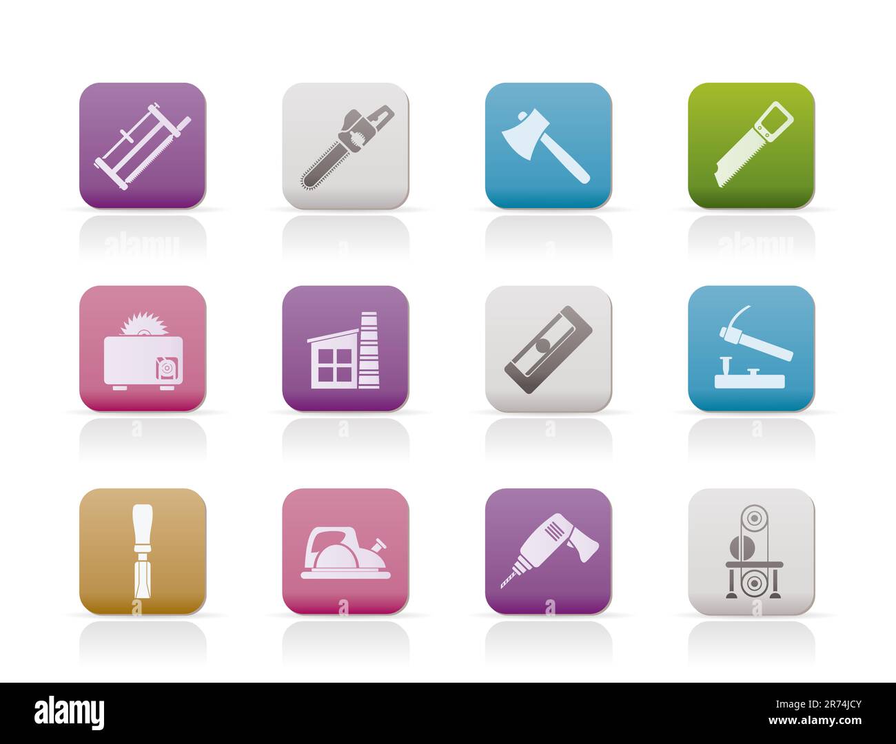 Woodworking industry and Woodworking tools icons - vector icon set Stock Vector