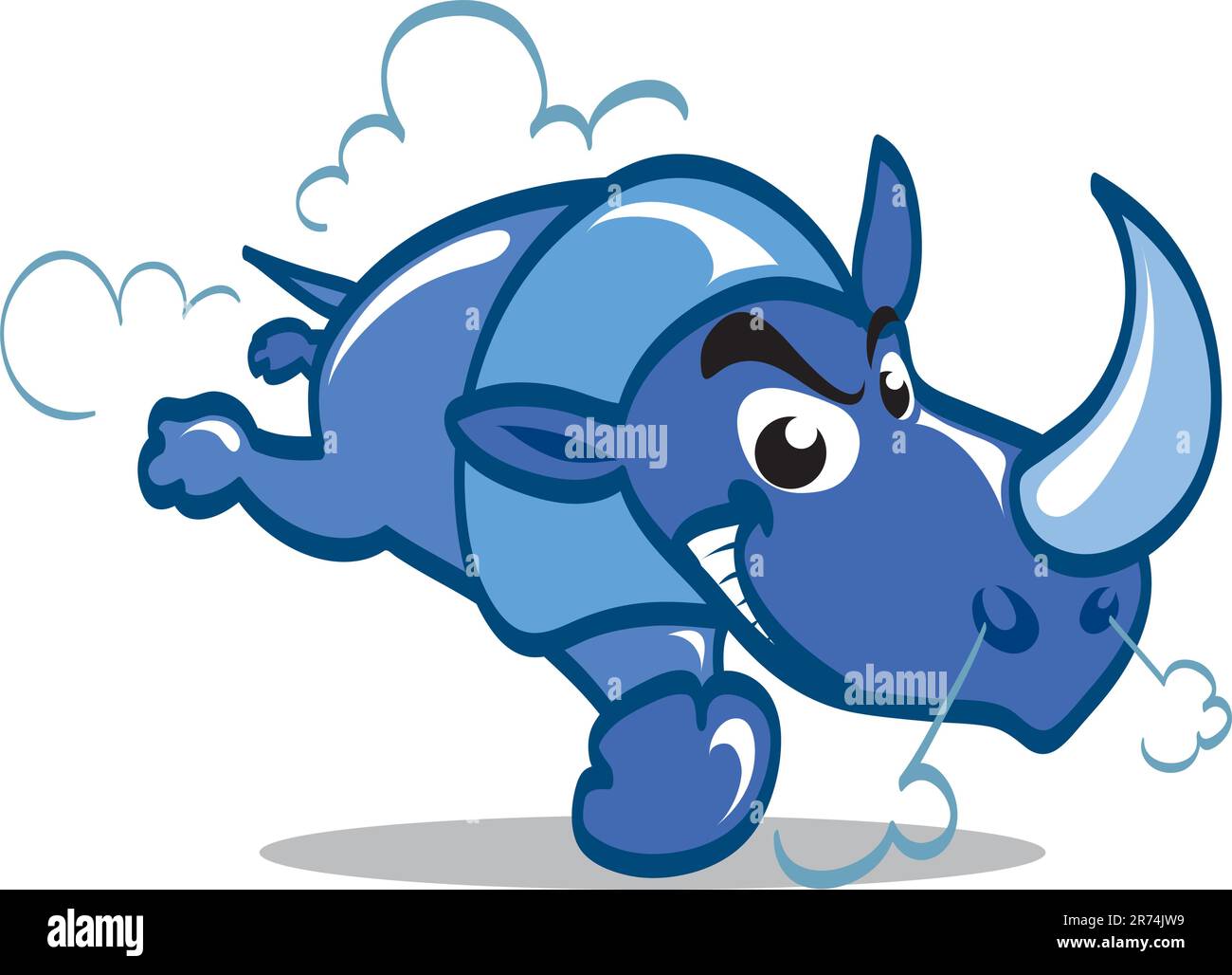 Cartoon blue rhino charging furiously. Stock Vector