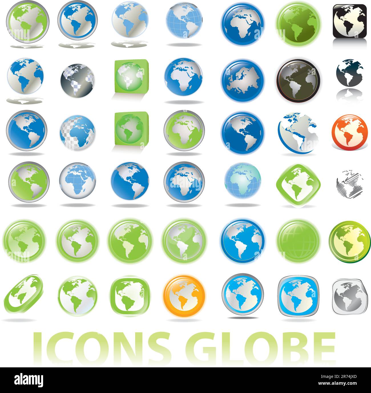 collection of earth globes a map isolated on white, illustration ...