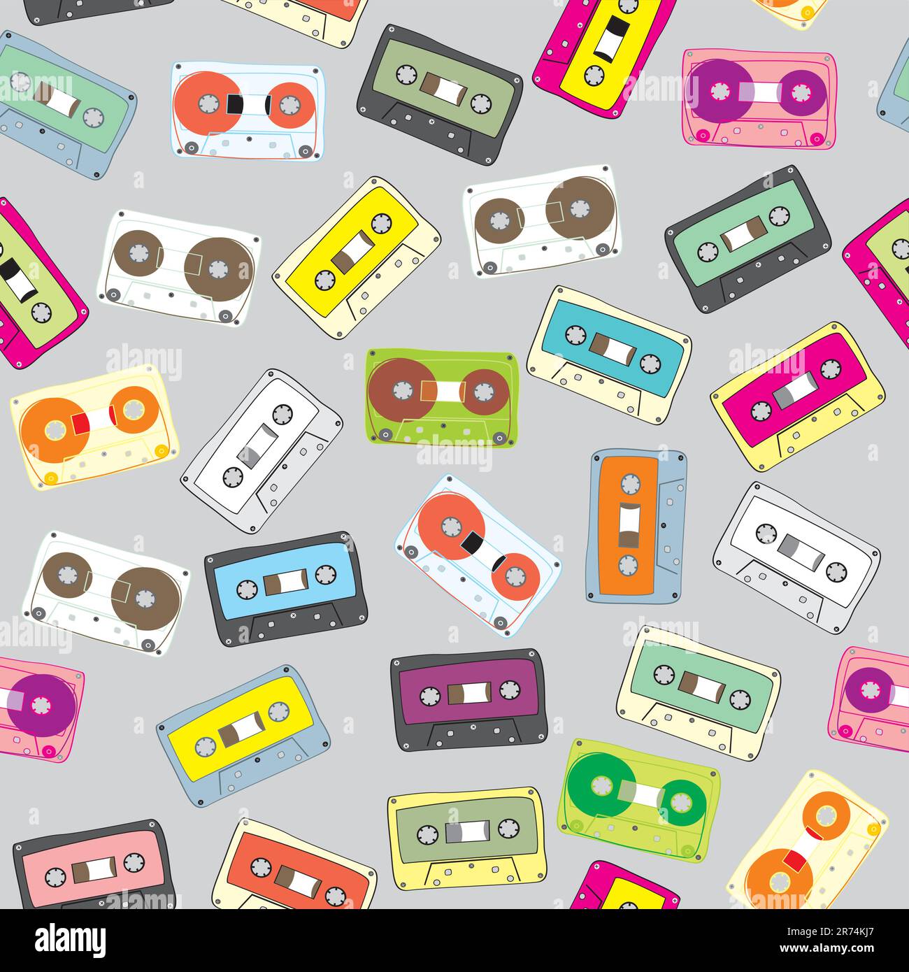 fully editable vector seamless pattern audio cassettes Stock Vector