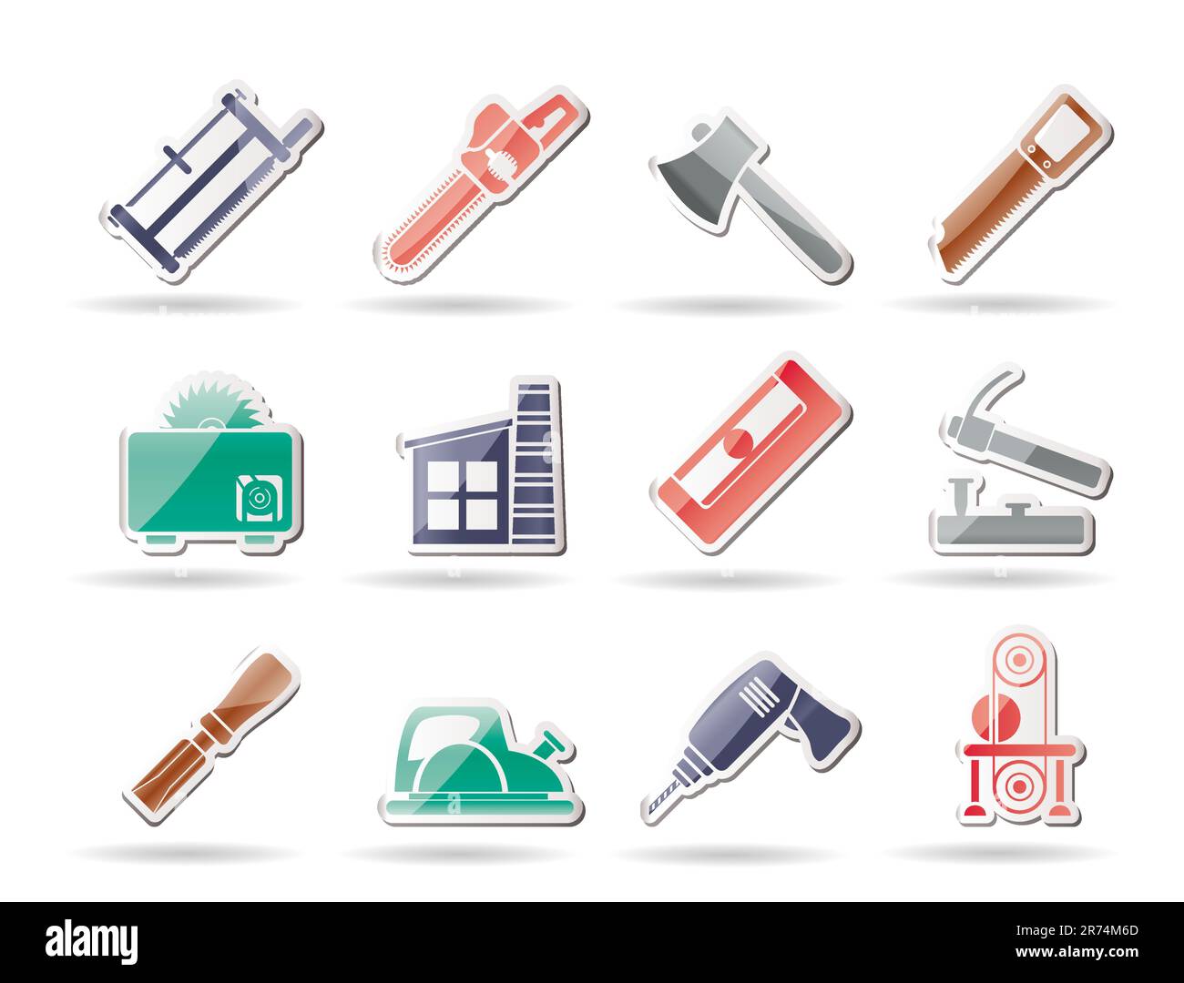 Woodworking industry and Woodworking tools icons - vector icon set Stock Vector