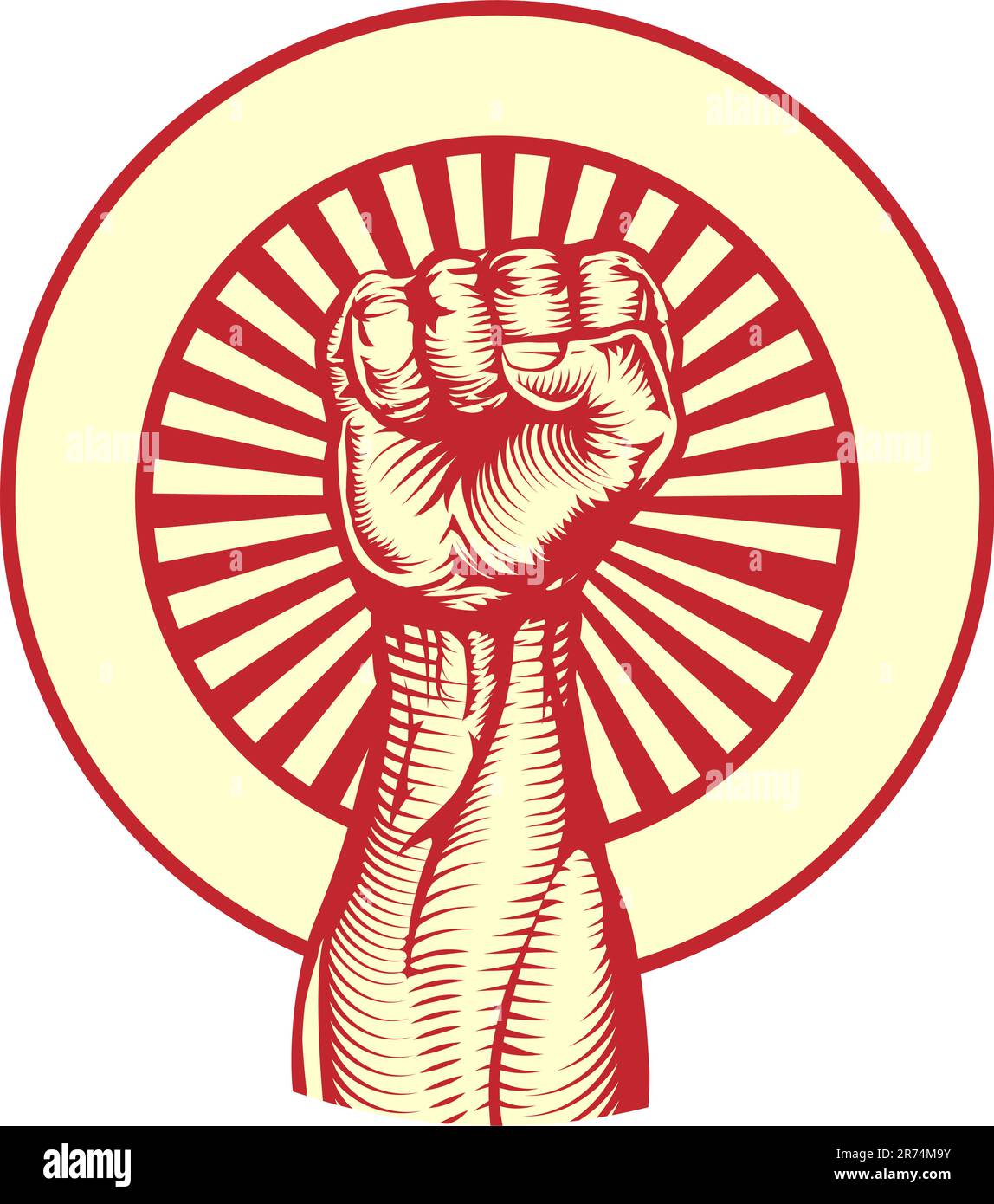 Soviet cold war propaganda poster style revolution fist raised in the air Stock Vector