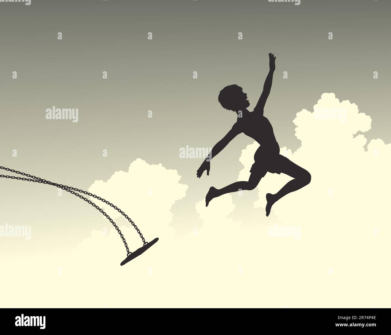 Editable vector silhouette of a young boy leaping off a swing Stock ...