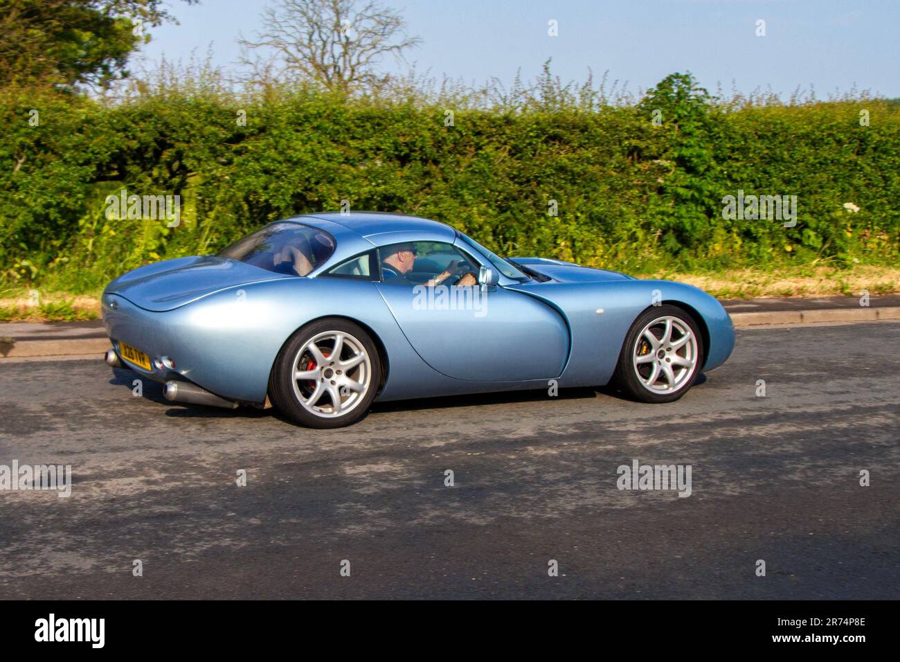 2001 Blue Blackpool built British TVR Roadster petrol 3996 cc;  at the Classic & Performance Motor Show at Hoghton Tower; Supercar Showtime June 2023 Stock Photo