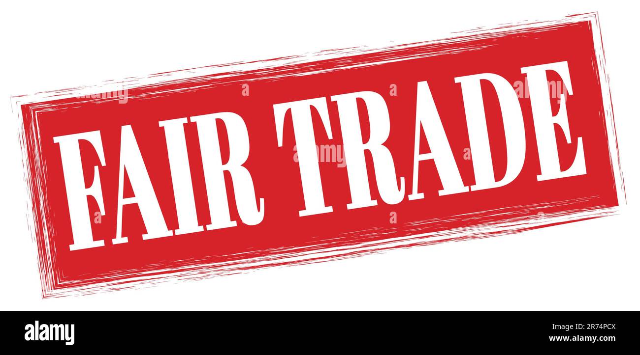 FAIR TRADE text written on red rectangle stamp sign. Stock Photo