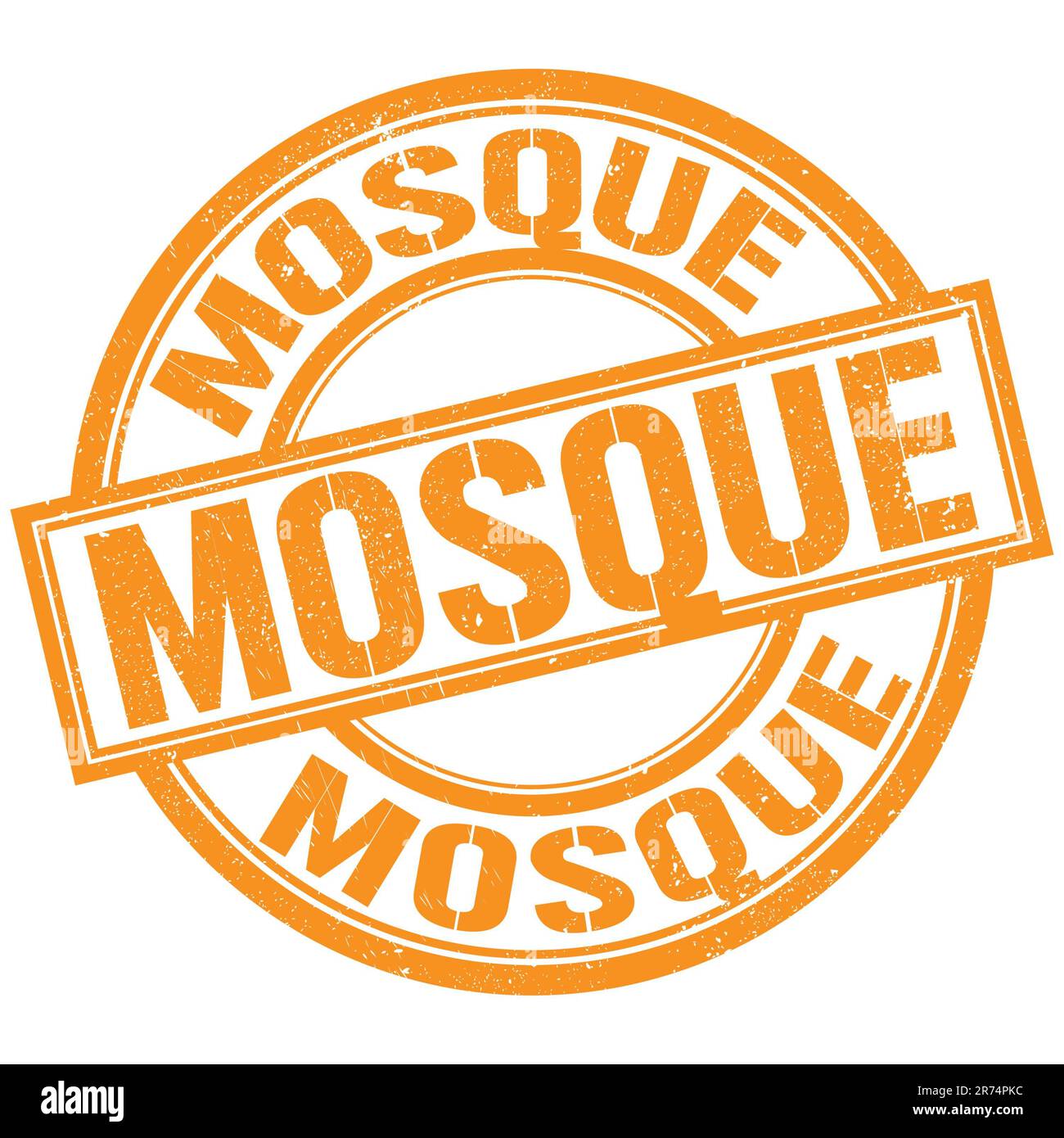 MOSQUE text written on orange round stamp sign Stock Photo