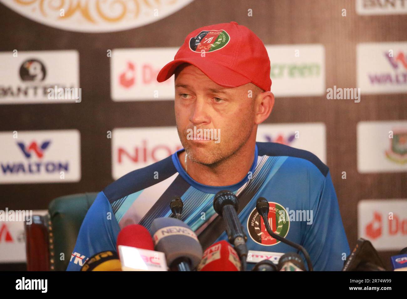 Afghanistan Cricket Team Head Coach Jonathan Trott attends pre-match press conference at the Sher-e-Bangla National Cricket Stadium (SBNCS) conference Stock Photo