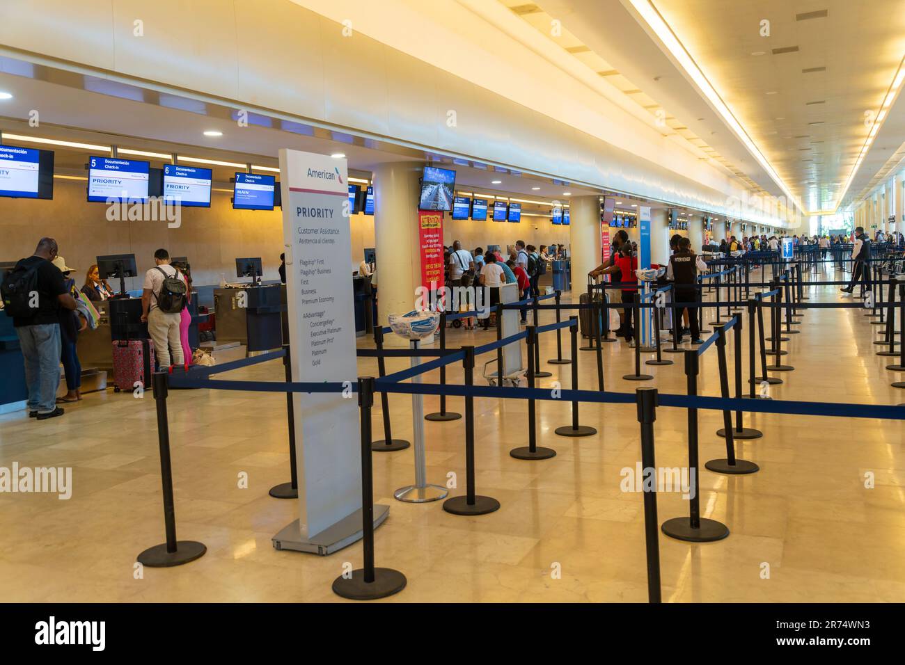 American Airlines airline checkin bag drop area inside Cancun airport