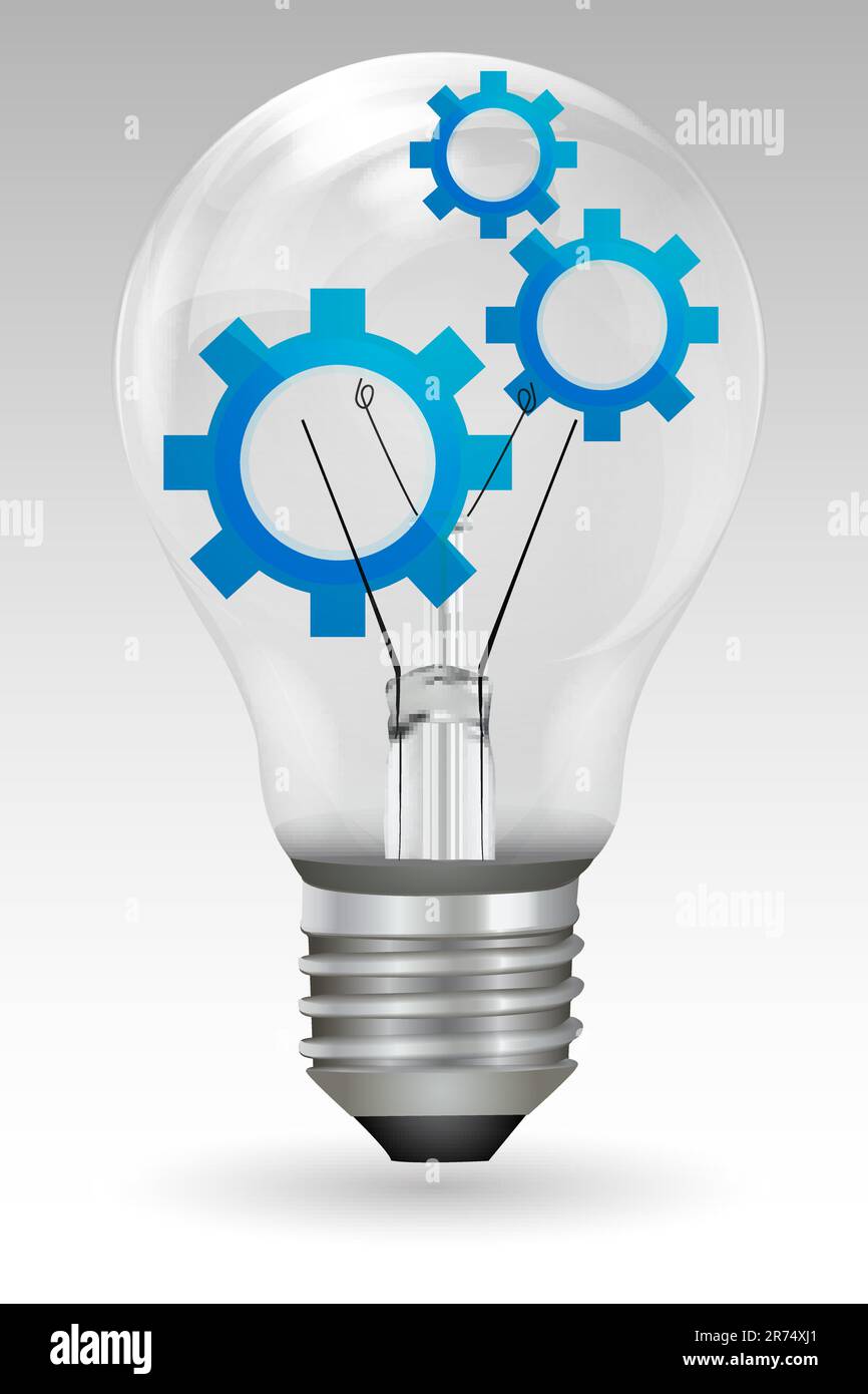 illustration of gears in bulb on white background Stock Vector