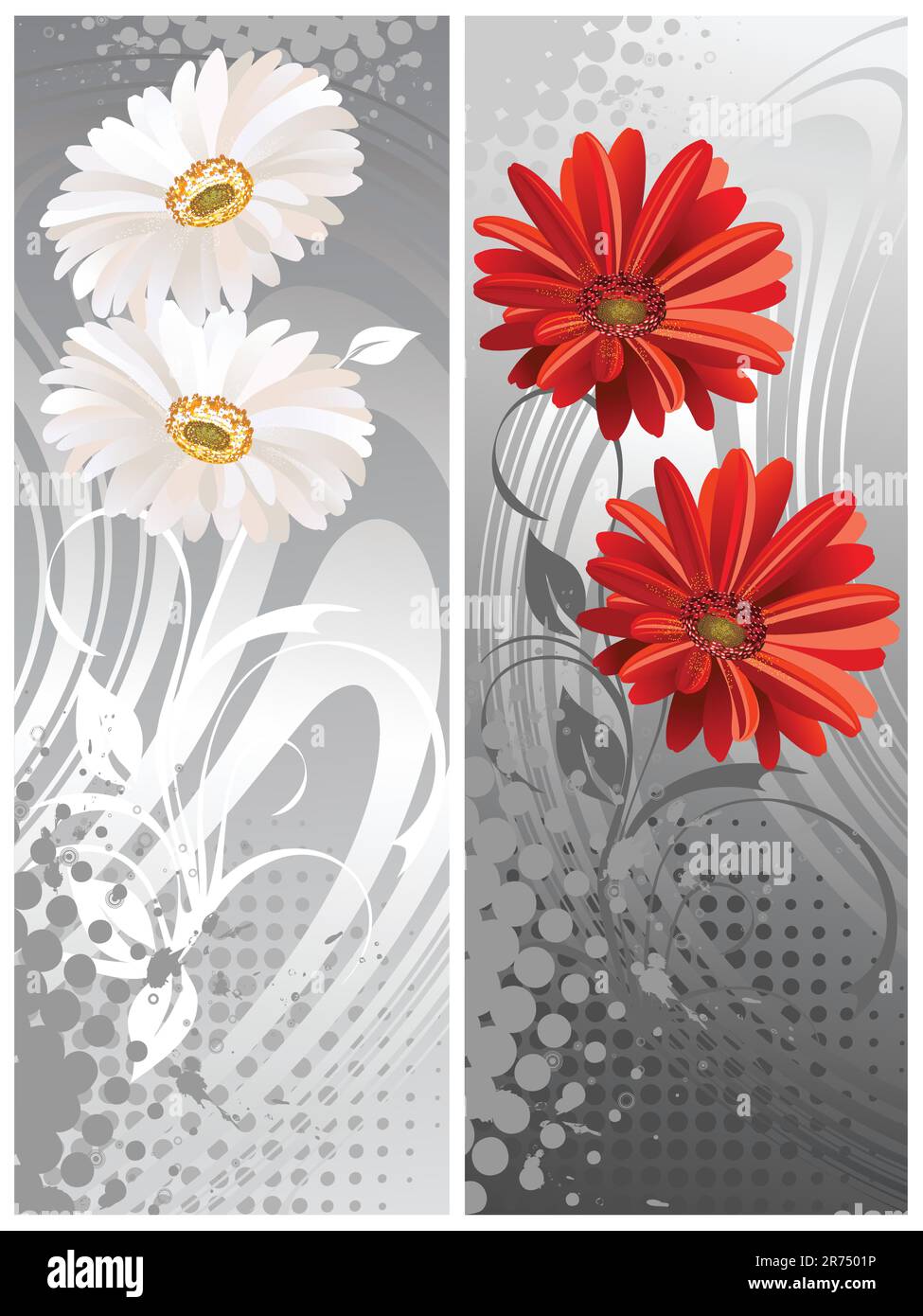 gerbera flowers, two bannera.Vektor illustration Stock Vector