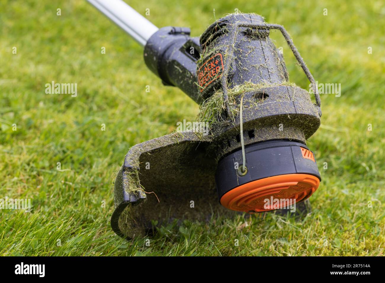 https://c8.alamy.com/comp/2R7514A/black-decker-cordless-lawn-trimmer-detail-string-spool-nylon-string-lawn-care-garden-2R7514A.jpg