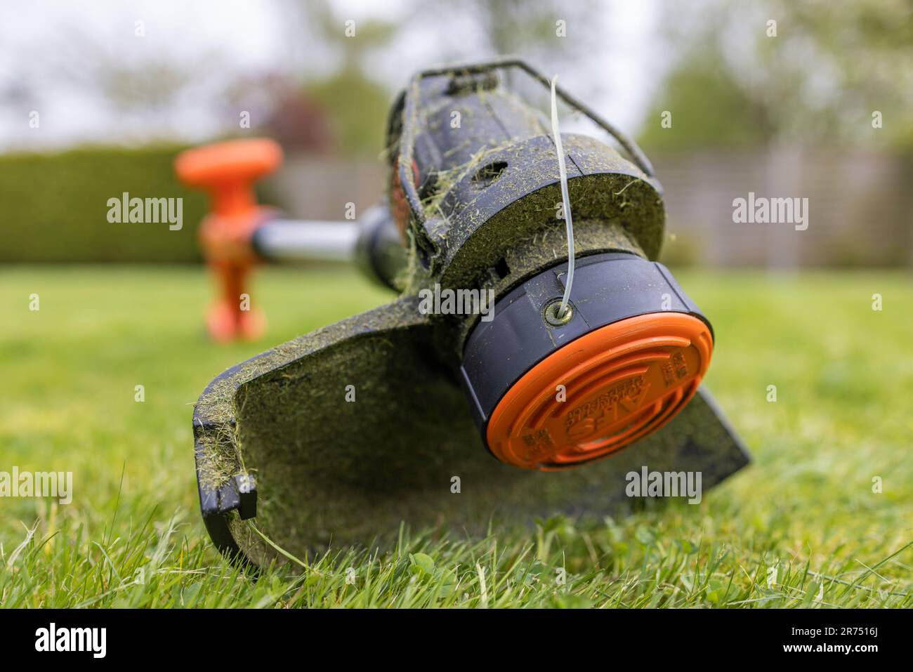 https://c8.alamy.com/comp/2R7516J/black-decker-cordless-lawn-trimmer-string-spool-nylon-fade-lawn-care-garden-2R7516J.jpg