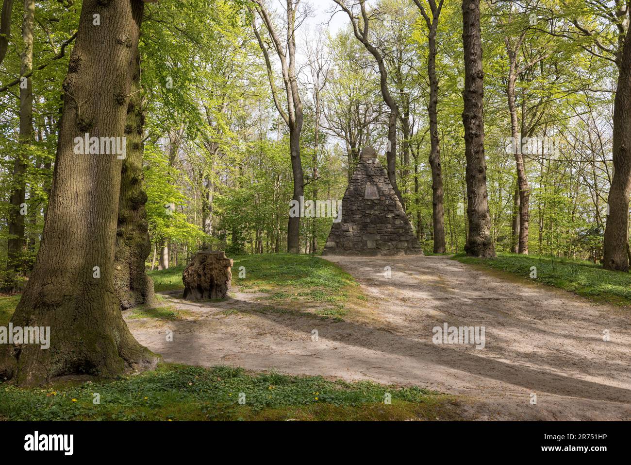 Stone pyramid, monument Upstalsboom 'Frisian Freedom', district Rahe, Aurich, East Frisia, Stock Photo