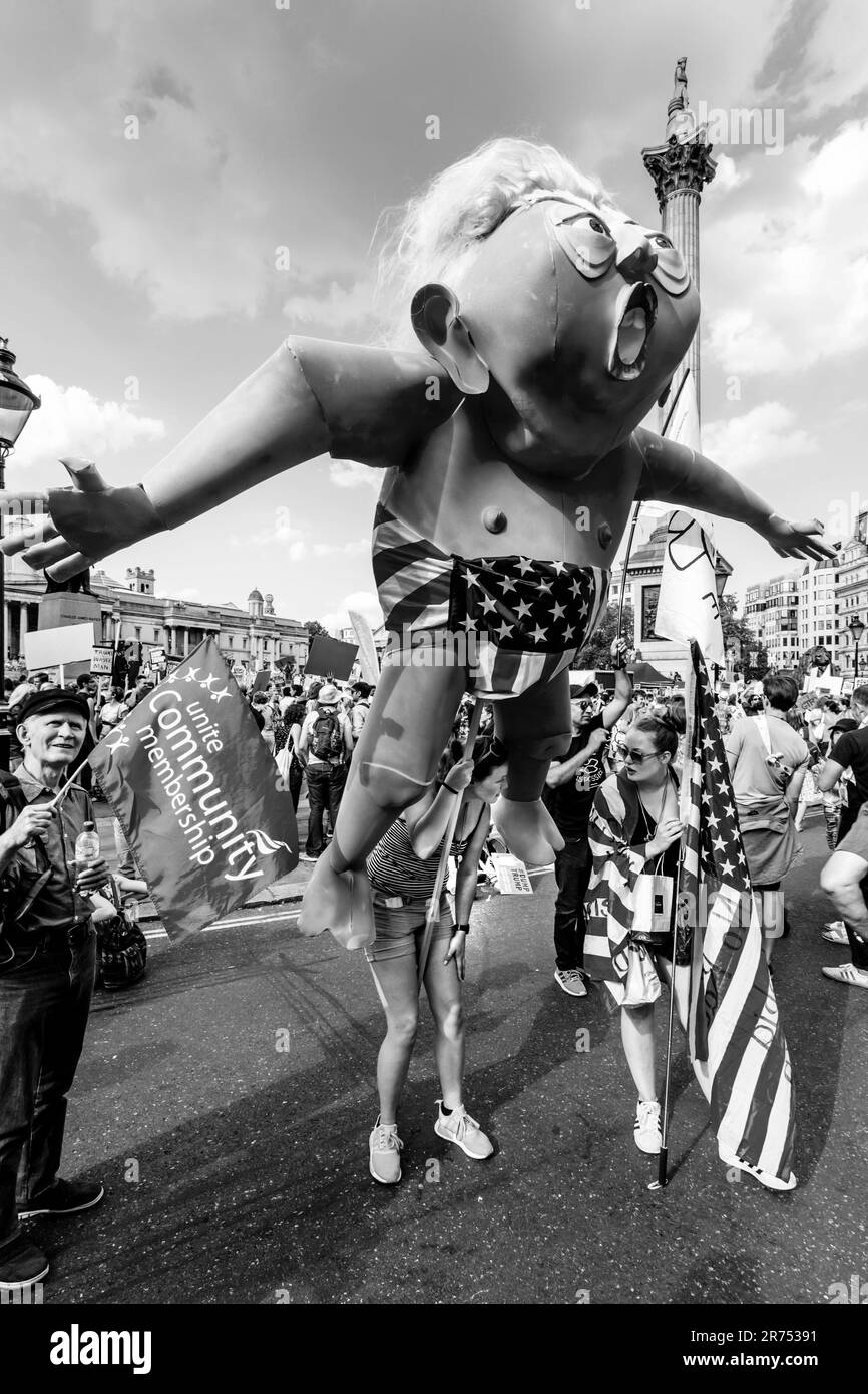 People Demonstrate Against The Visit Of US President Donald Trump In Trafalgar Square, London, UK Stock Photo