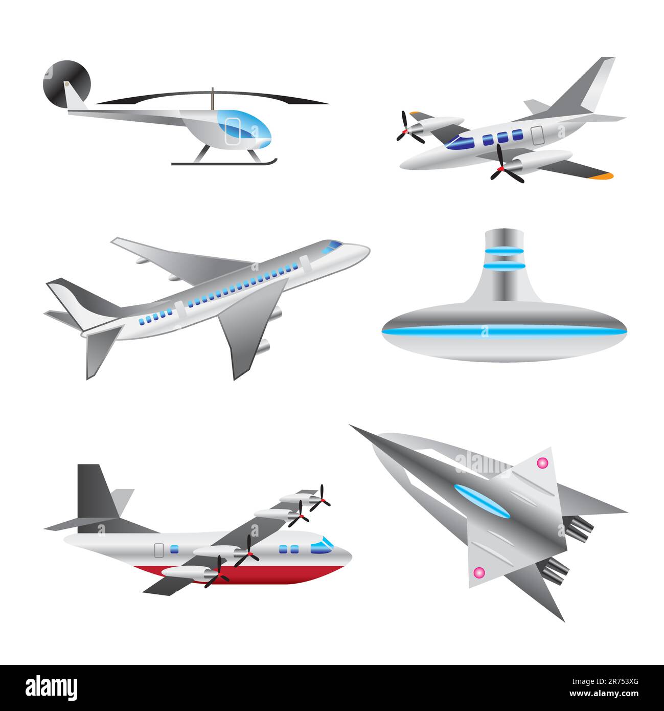 Different types of aircraft illustrations and icons vector icon set