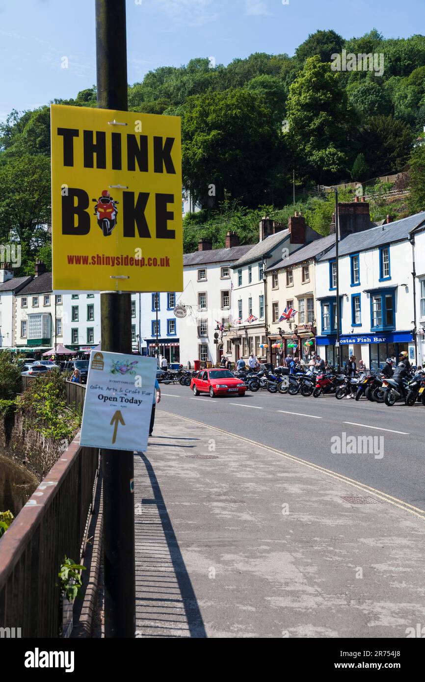Think Bike poster on main street in Matlock Bath,Derbyshire,England,UK