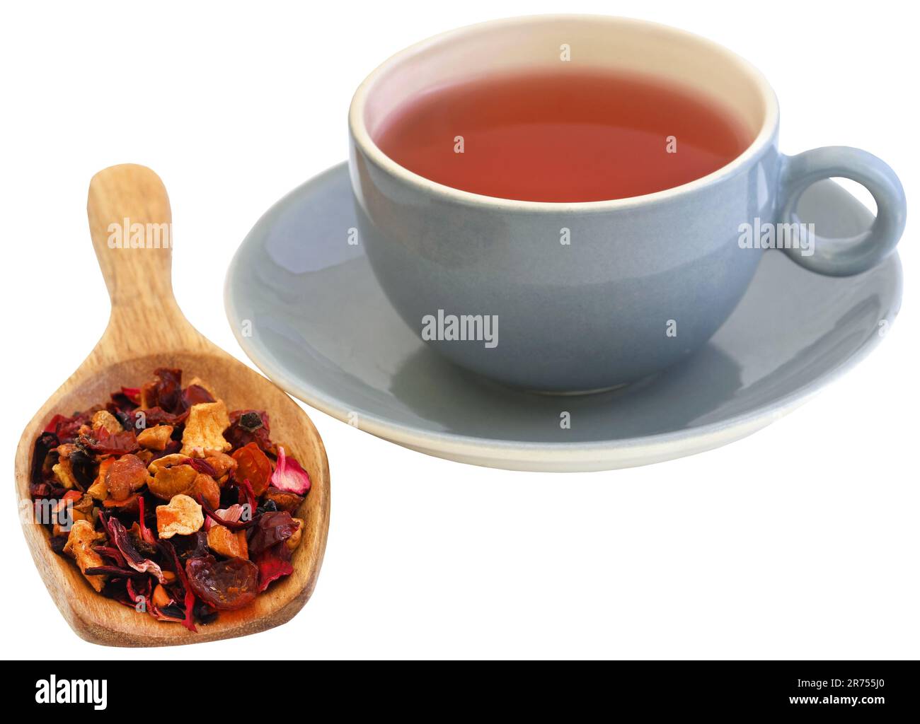 Herbal tea of roselle, rose hips and apple fresh and organic Stock Photo