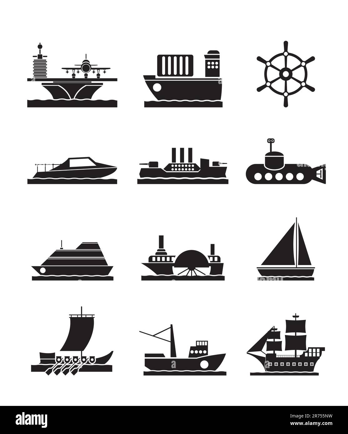 different types of boat and ship icons - Vector icon set Stock Vector