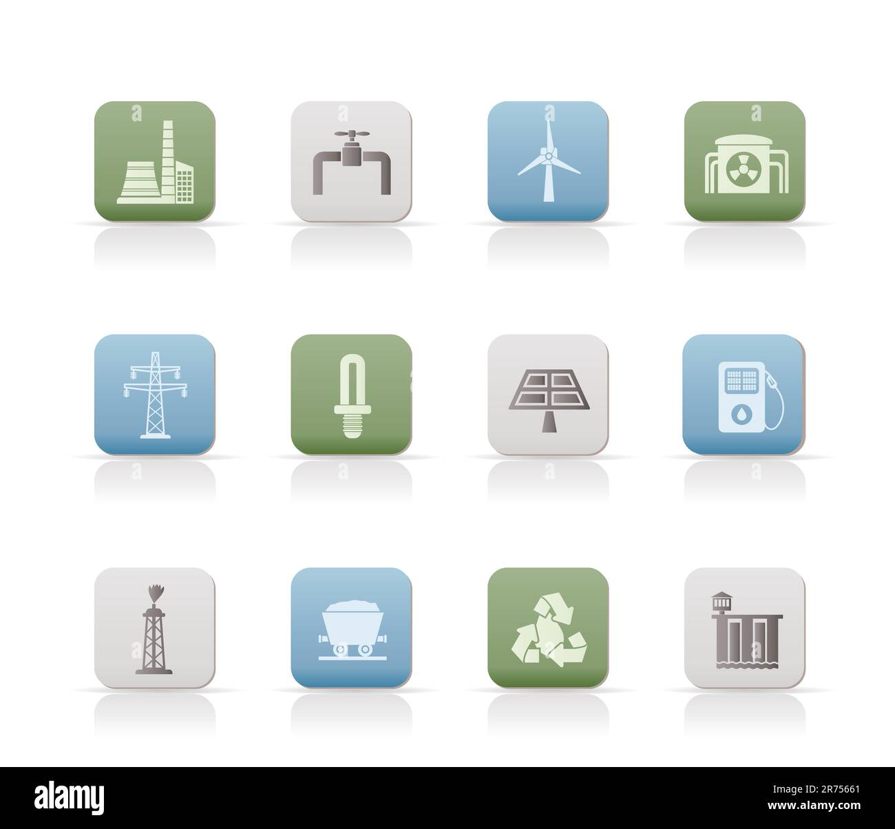 Power and electricity industry icons - vector icon set Stock Vector