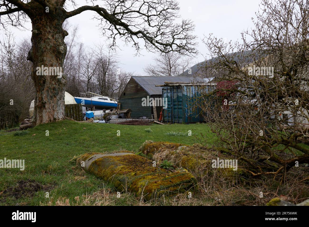In March On the Southern Upland way, a storage area by Tibbie Shiel's Inn. St Mary's Loch. Scotland Stock Photo