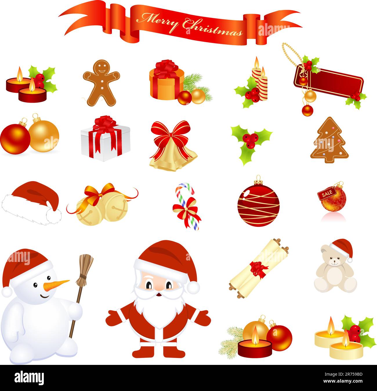Christmas elements isolated on a white. Vector illustration. Stock Vector
